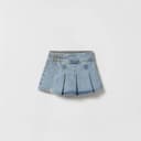 Pileli Denim Şort Etek görsel 1