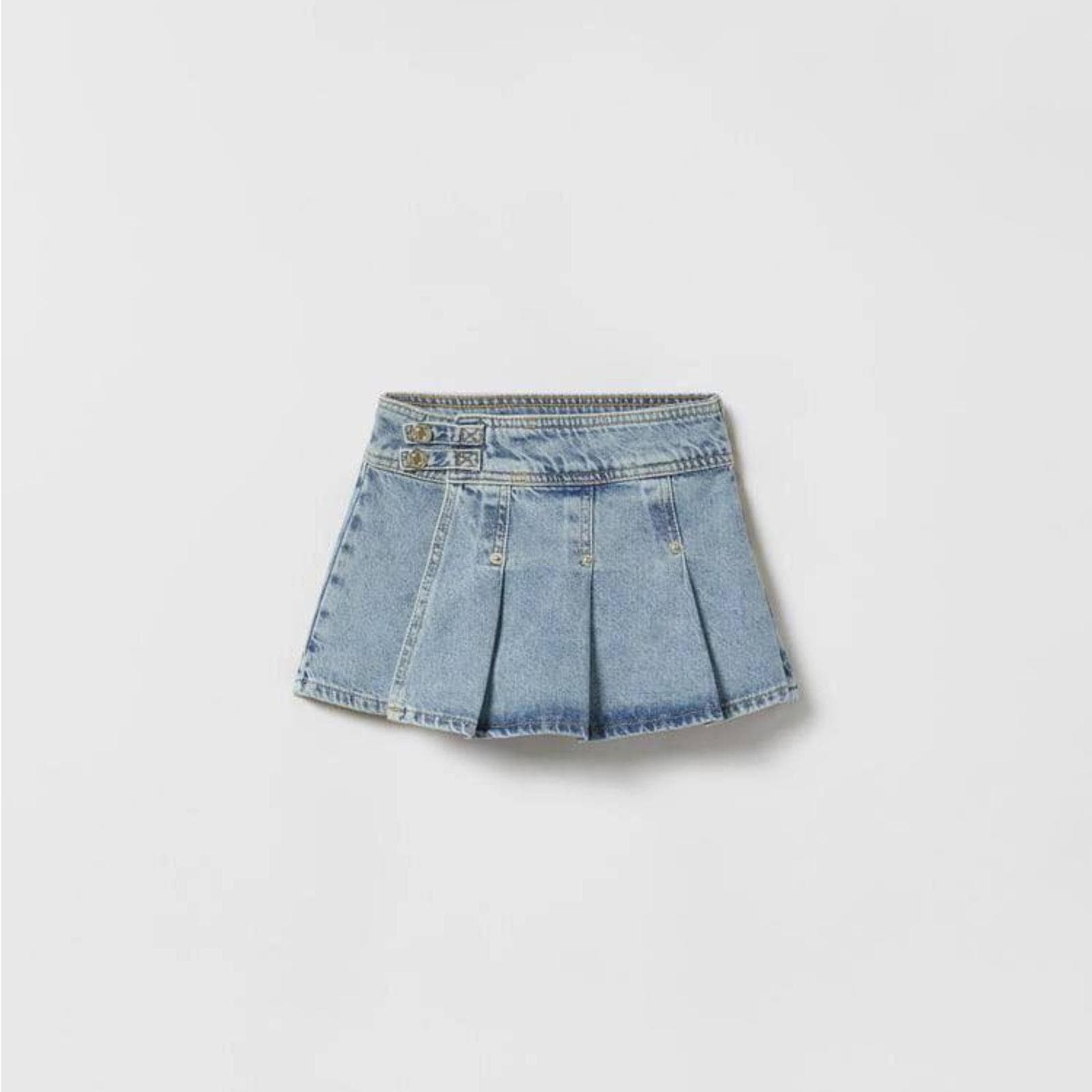 Pileli Denim Şort Etek