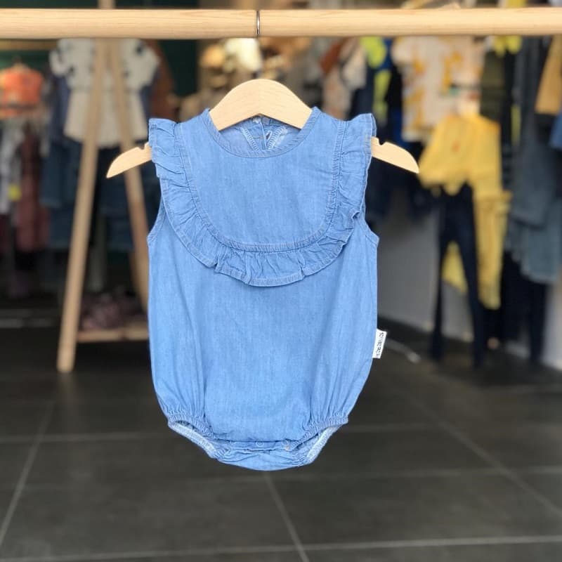 Fırfır Detaylı Denim Tulum